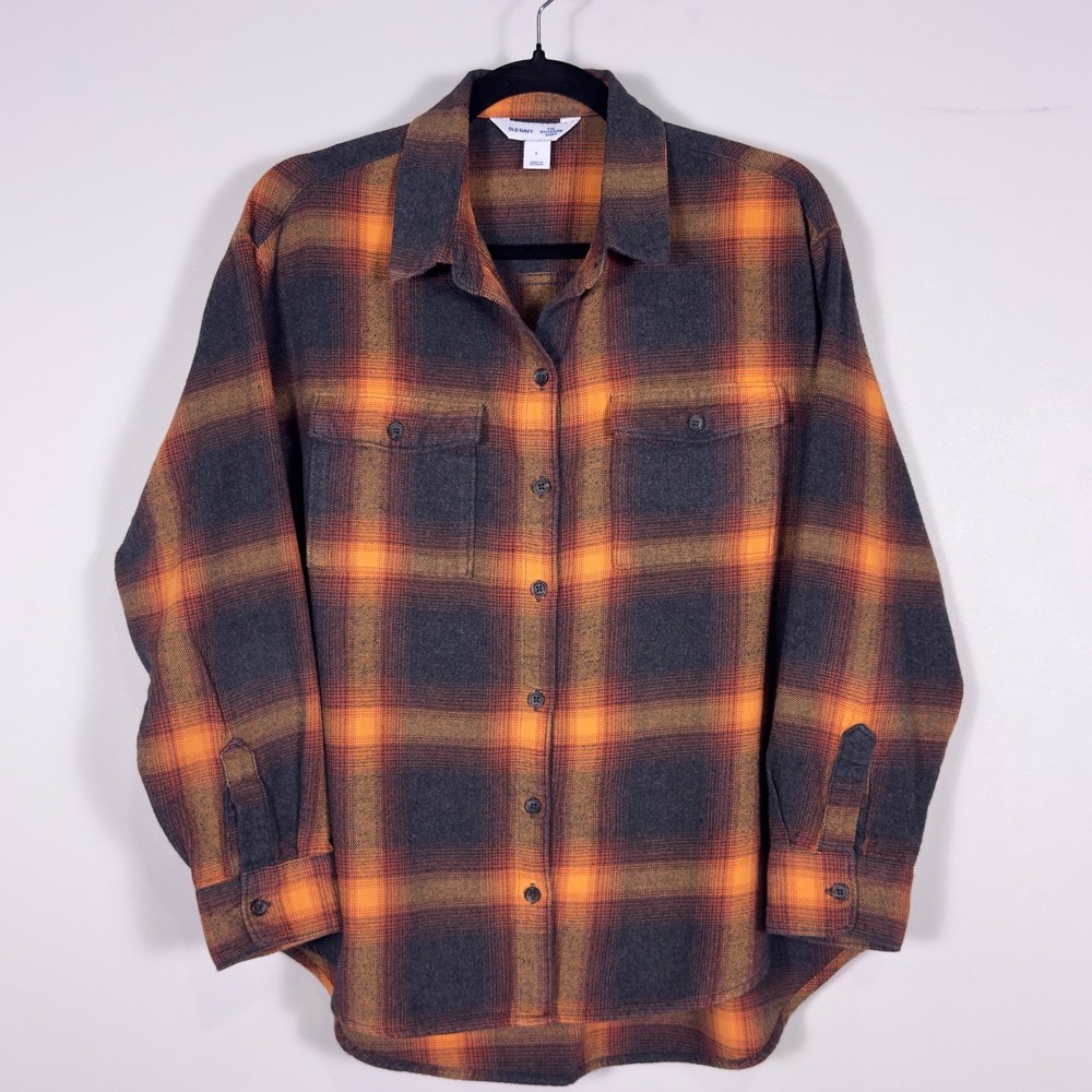 Evermore Taylor Swift Flannel Plaid Old Navy Boyfriend Shirt Women's L Orange